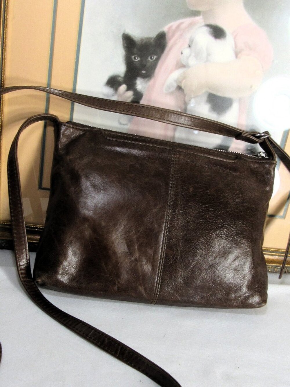 HOBO INTERNATIONAL BROWN XBODY BAG LOTS OF POCKETS GENUINE LEATHER - Picture 5 of 13
